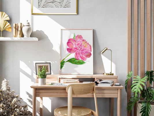 Pink Peony Metallic Art Print | Floral Print Wall Art | Floral Artwork | Botanical Art | Girl Nursery Decor | Flowers Painting