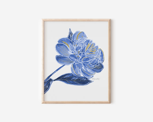 Navy Peony Metallic Art Print | Floral Print Wall Art | Floral Artwork | Botanical Art | Girl Nursery Decor | Flowers Painting