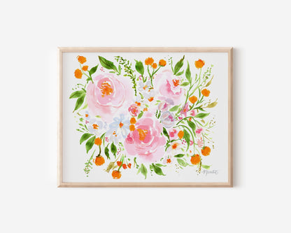 Floral Print Wall Art | Floral Artwork | Botanical Art | Girl Nursery Decor | Flowers Painting | Orange Burst