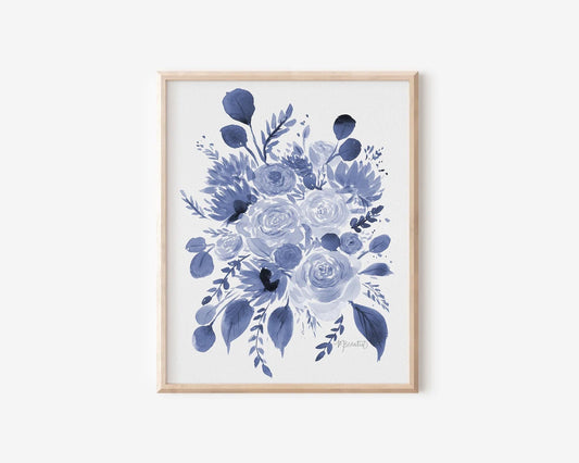 Navy Bouquet Floral Print Wall Art | Floral Artwork | Botanical Art | Girl Nursery Decor | Flowers Painting | Navy Blue Wall Art