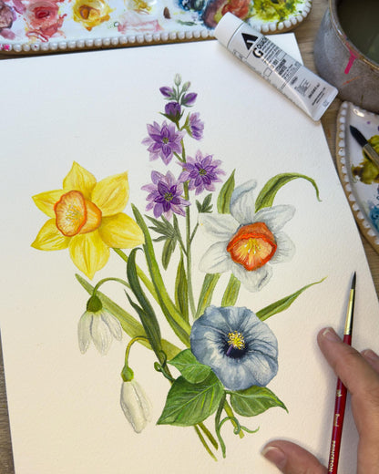 Custom Family Birth Flower Bouquet – Hand-Painted Watercolor