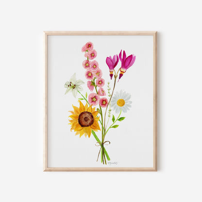 Custom Family Birth Flower Bouquet – Hand-Painted Watercolor