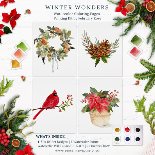 Winter Wonders Watercolor Coloring Page Paint Kit, Coloring Pages, Watercolor Pages, Coloring Book, Christmas Coloring Pages, Art Kit, DIY