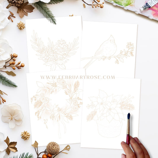 Winter Wonders Watercolor Coloring Pages ONLY, Coloring Pages, Watercolor Pages, Coloring Book, Christmas Coloring Pages