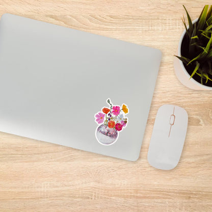 Sparkle Holographic Disco Flowers Sticker, Waterproof Vinyl Sticker, Disco Ball, Flower Sticker, Retro, Pink Flowers