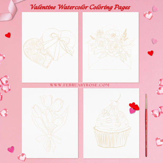 Valentine's Day Watercolor Coloring Pages ONLY, Coloring Pages, Watercolor Pages, Coloring Book, Floral Coloring Pages, Love Themed Art