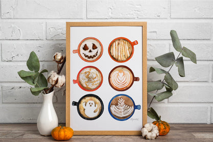 Pumpkin Spice & Haunted Delights Watercolor Art Print