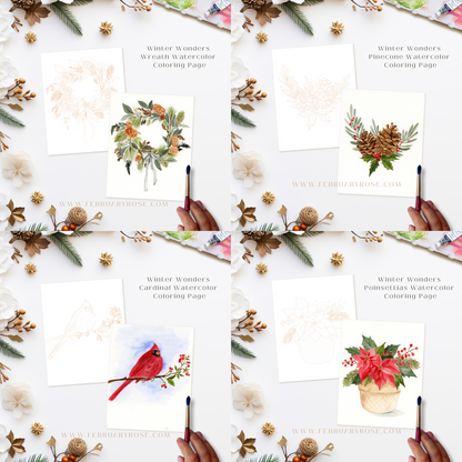 Winter Wonders Watercolor Coloring Pages Paint Kit- BEGINNER FRIENDLY TO ADVANCED