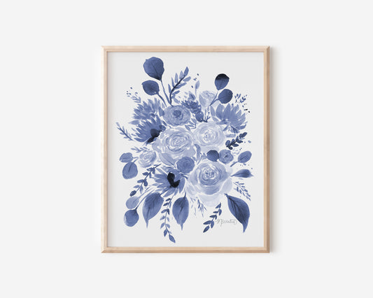 Navy Bouquet Watercolor Botanical Print