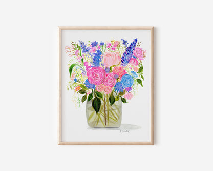 Pastel Pretties Blooming Bouquet Watercolor Print