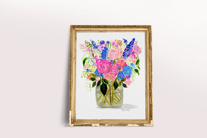 Pastel Pretties Blooming Bouquet Watercolor Print