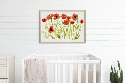 Crimson Poppy Field in White