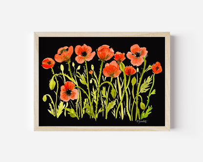 Crimson Poppy Field in Midnight