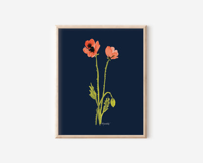A Pair of Dancing Poppy Stems in Navy