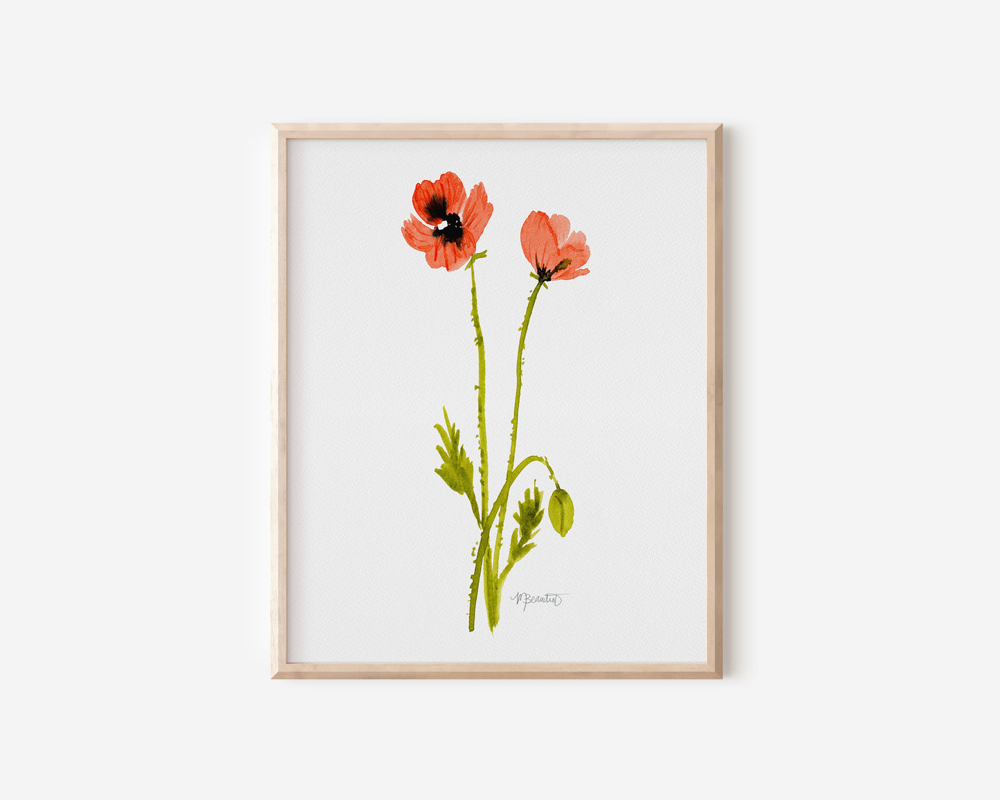 A Pair of Dancing Poppy Stems in White