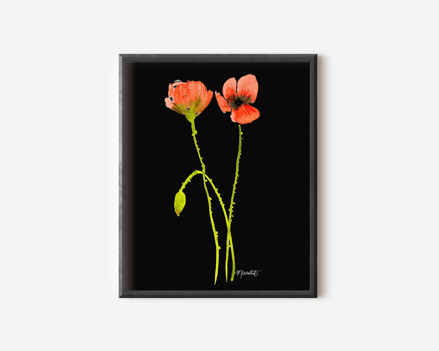 A Pair of Dancing Poppy Stems in Midnight
