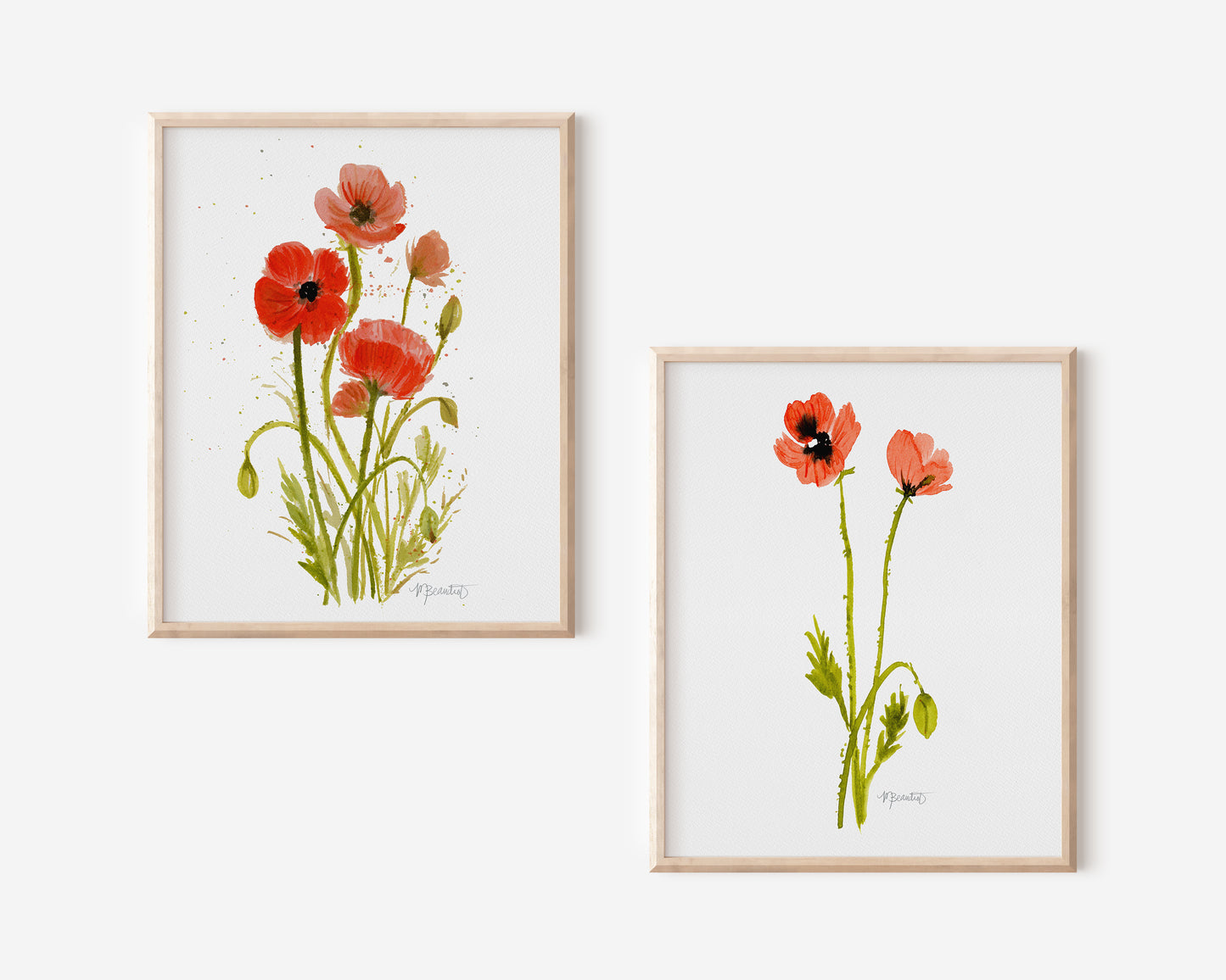 Loose Poppy Bouquet with Dancing Stem No. 1: Set of 2 Prints