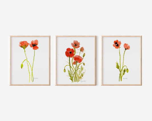 Loose Poppy Bundle: Set of 3 Watercolor Prints