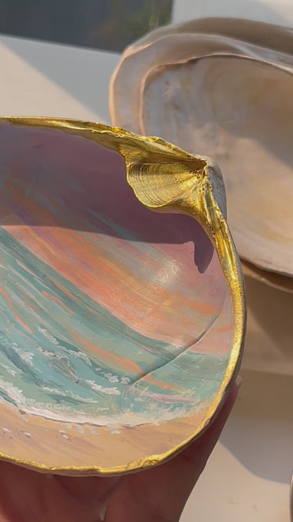 Original Seascape Painting on Small Painted Seashell