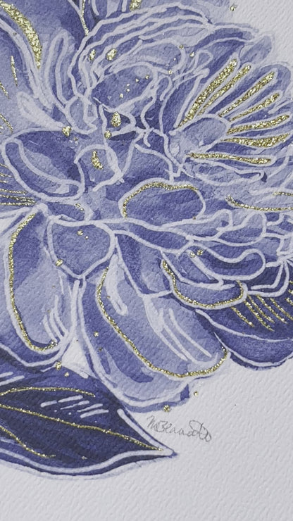 Navy Peony Watercolor Art Print
