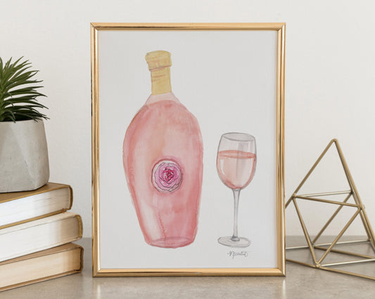 Rosé Wine Watercolor Art Print