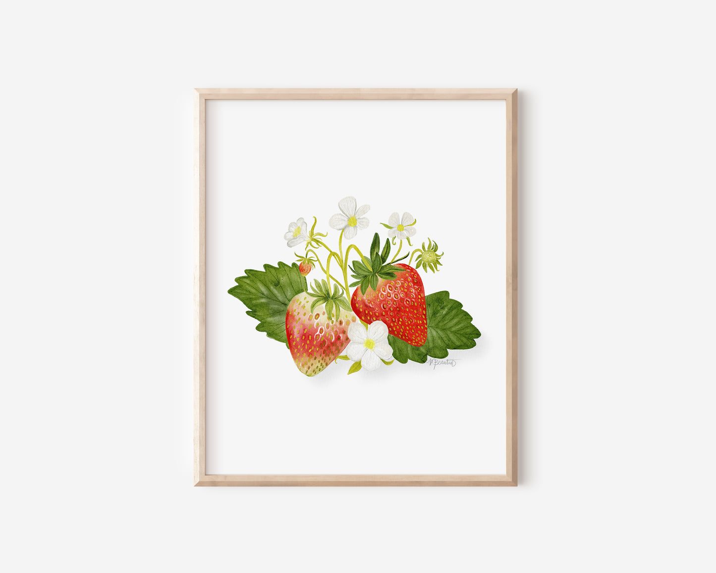 Strawberry Blossoms Watercolor Art Print