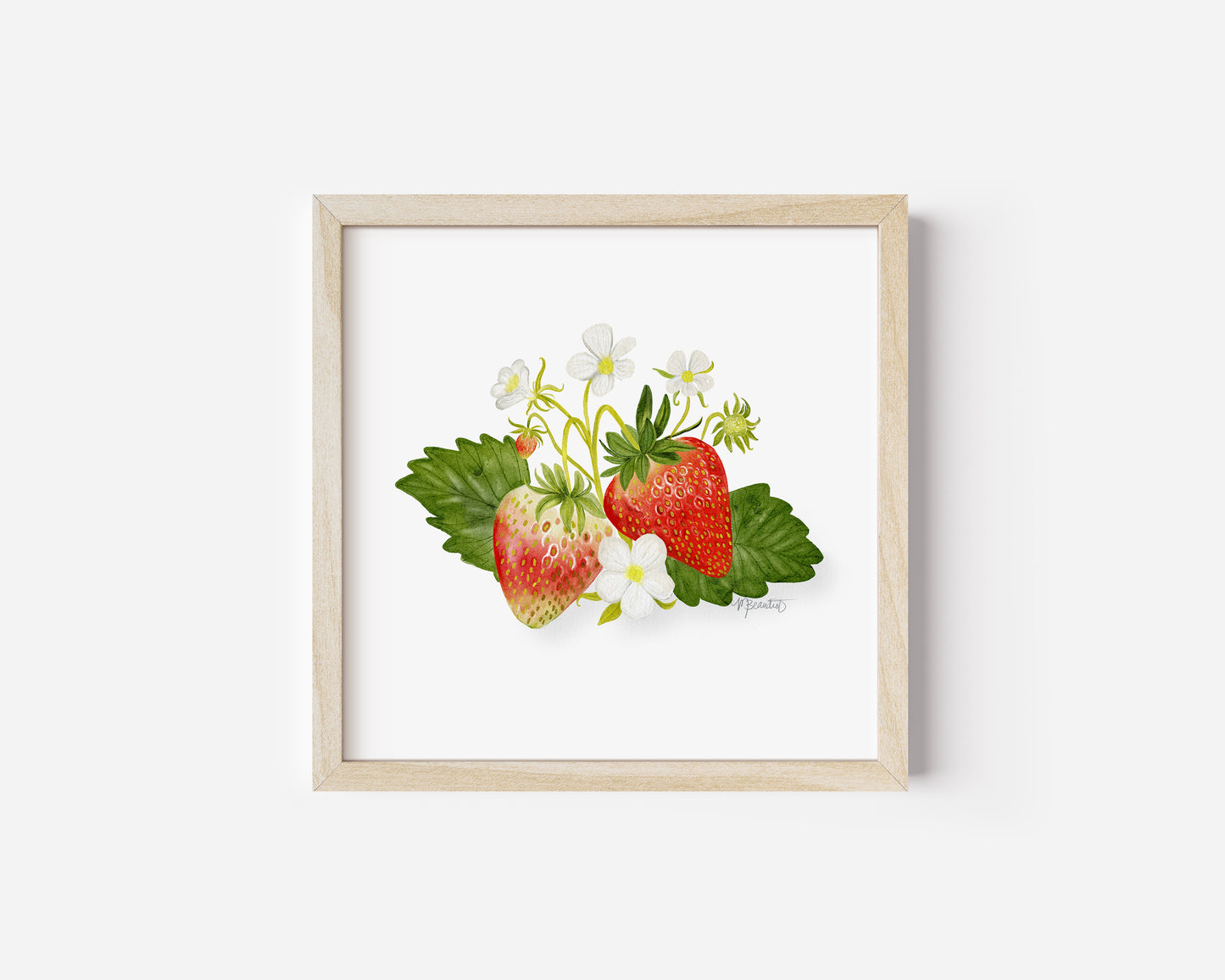 Strawberry Blossoms Watercolor Art Print