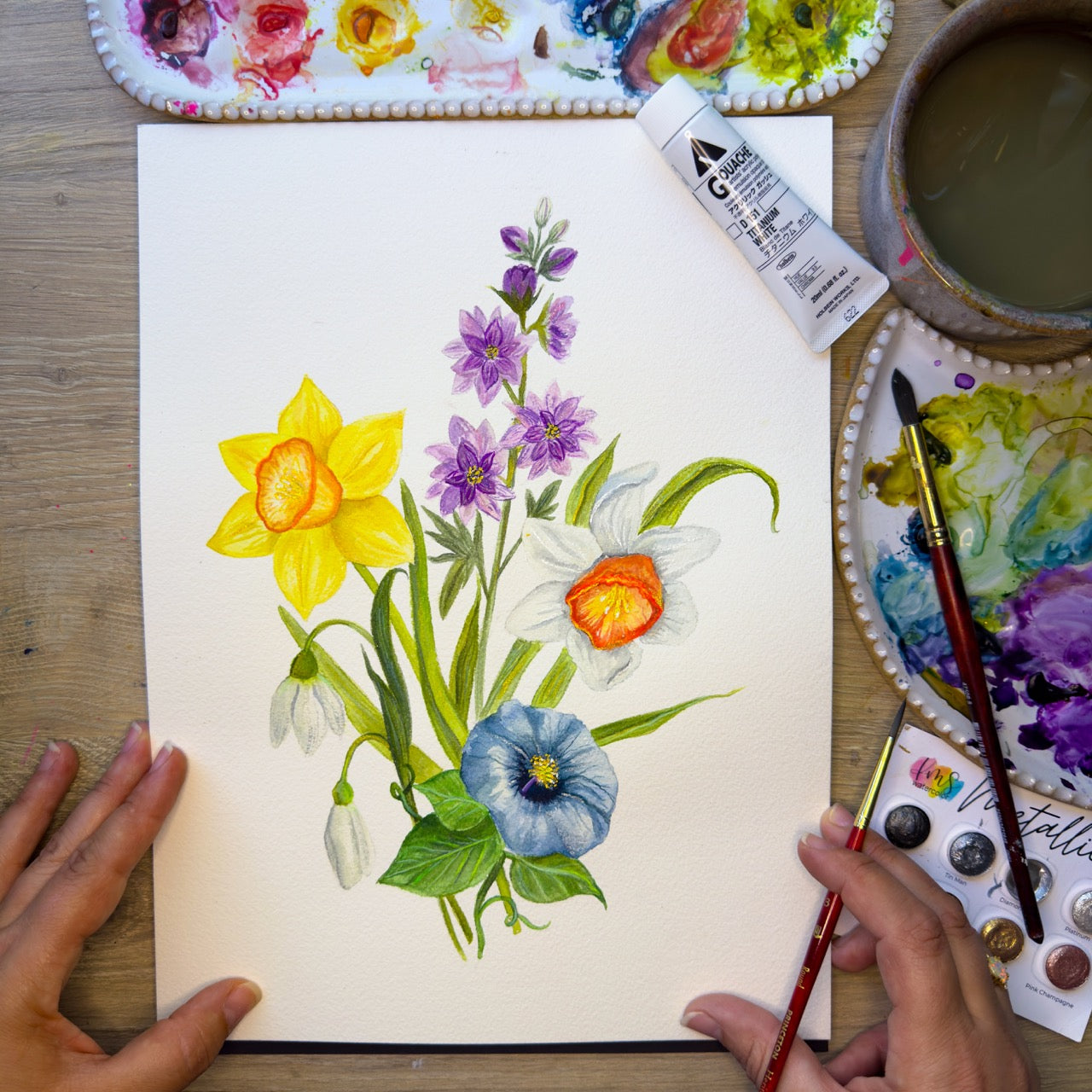Custom Family Birth Flower Bouquet – Hand-Painted Watercolor