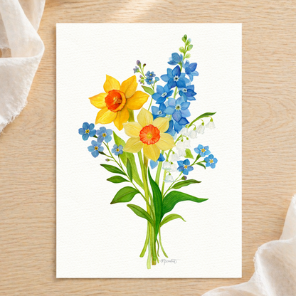 Custom Family Birth Flower Bouquet – Hand-Painted Watercolor