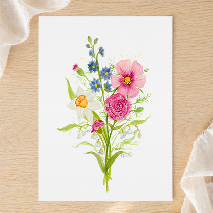 Custom Family Birth Flower Bouquet – Hand-Painted Watercolor