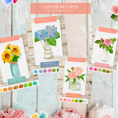 Watercolor Flowers in Vases Collection No. 1 Watercolor Coloring Pages Paint Kit - BEGINNER FRIENDLY TO ADVANCED