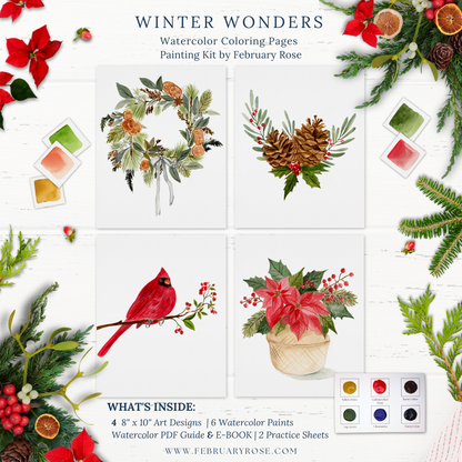Winter Wonders Watercolor Coloring Pages Paint Kit- BEGINNER FRIENDLY TO ADVANCED