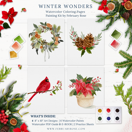 Winter Wonders Watercolor Coloring Pages Paint Kit