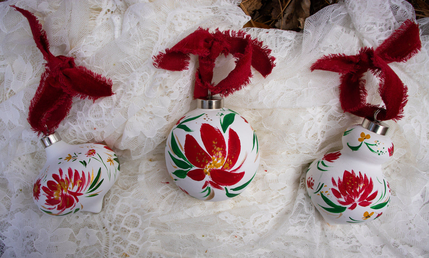 Dahlias in Snow Round Ornament
