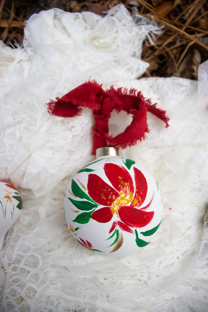 Dahlias in Snow Round Ornament