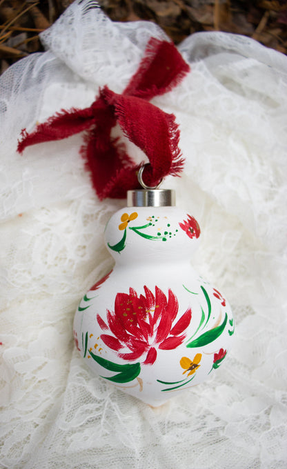 Dahlias in Snow Finial Ornament