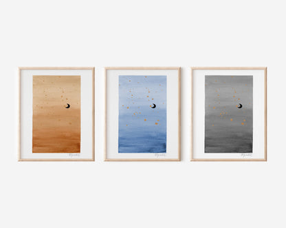 Gray Moon Watercolor Art Print