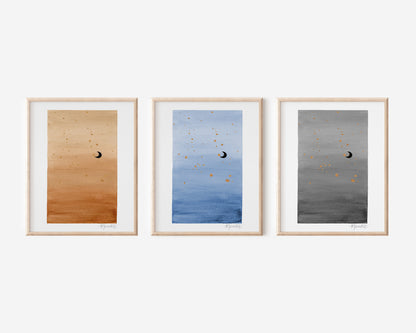 Navy Moon Watercolor Art Print