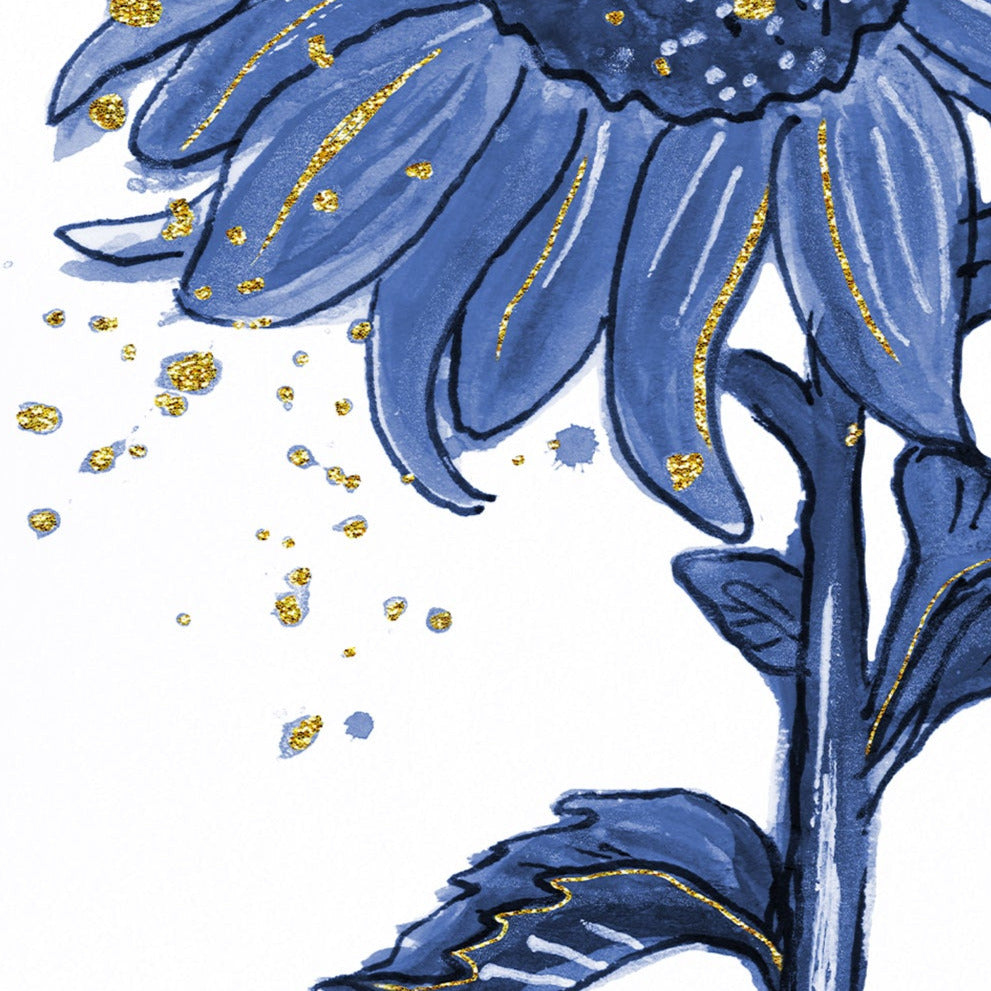 Navy Sunflower Watercolor Art Print