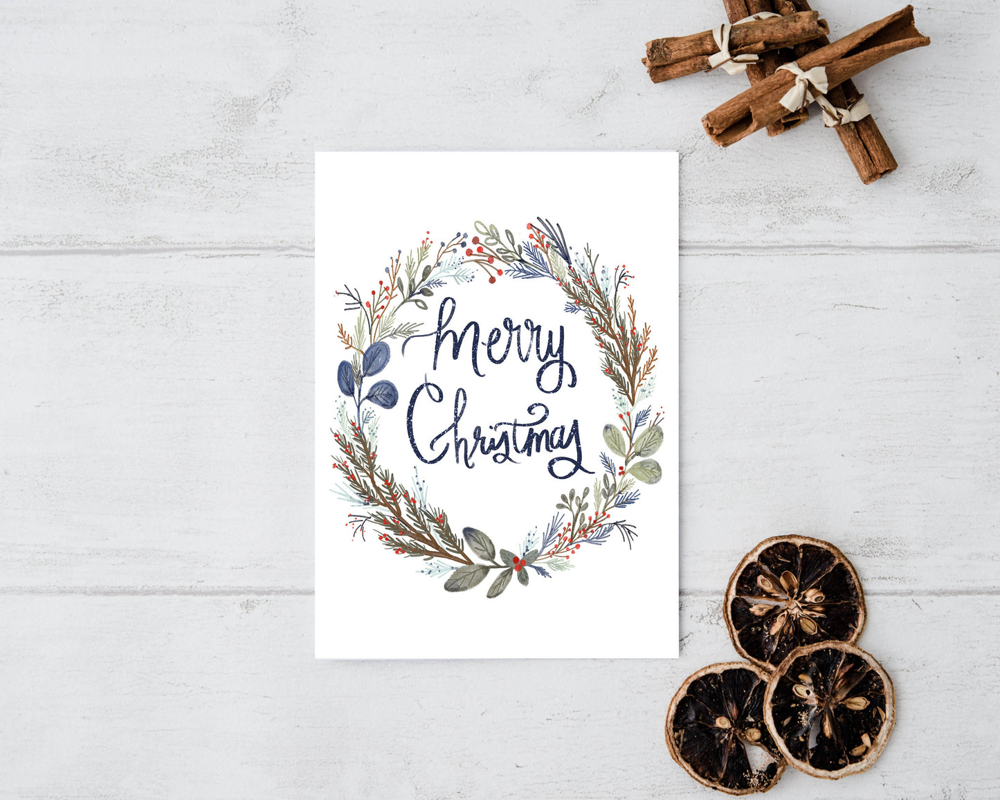 Merry Christmas Wreath Holiday Greeting Card