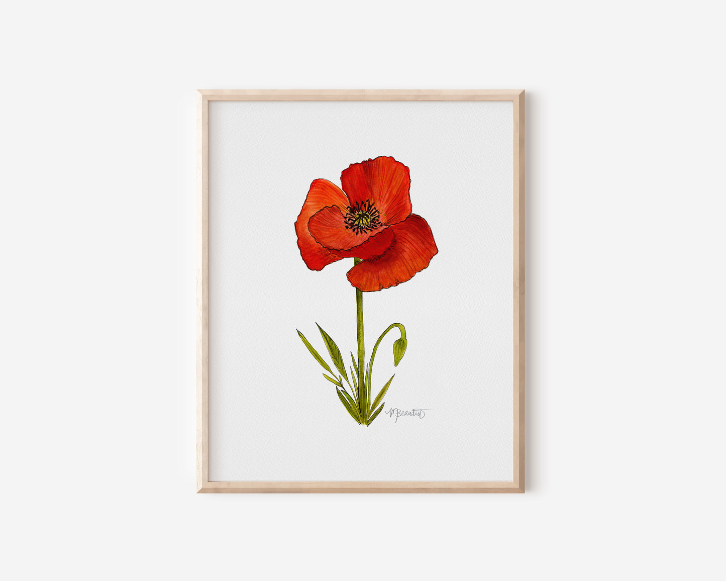 August Poppy Lily Watercolor Birth Month Flower Botanical Art Print