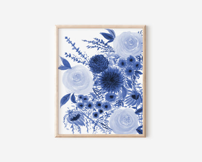 Navy Florals Watercolor Art Print