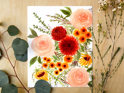 Autumn Florals Watercolor Art Print