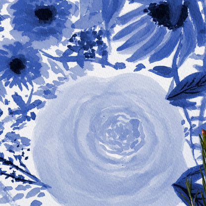 Navy Florals Watercolor Art Print
