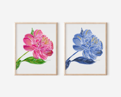 Navy Peony Watercolor Art Print