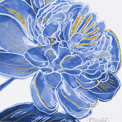 Navy Peony Watercolor Art Print