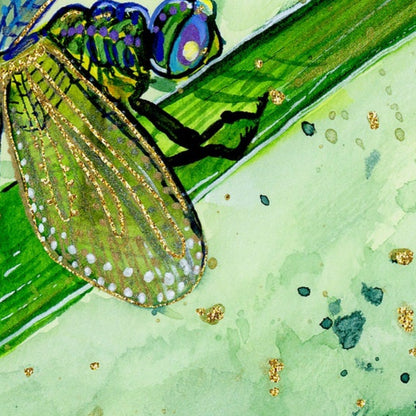 Green Dragonfly Watercolor Art Print