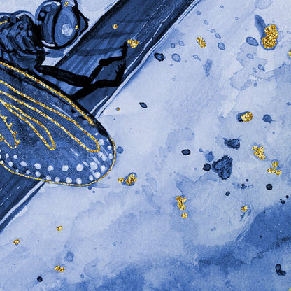 Navy Blue Dragonfly Watercolor Art Print