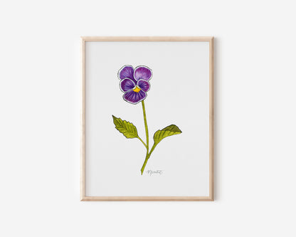 February Violet Watercolor Birth Month Flower Botanical Art Print