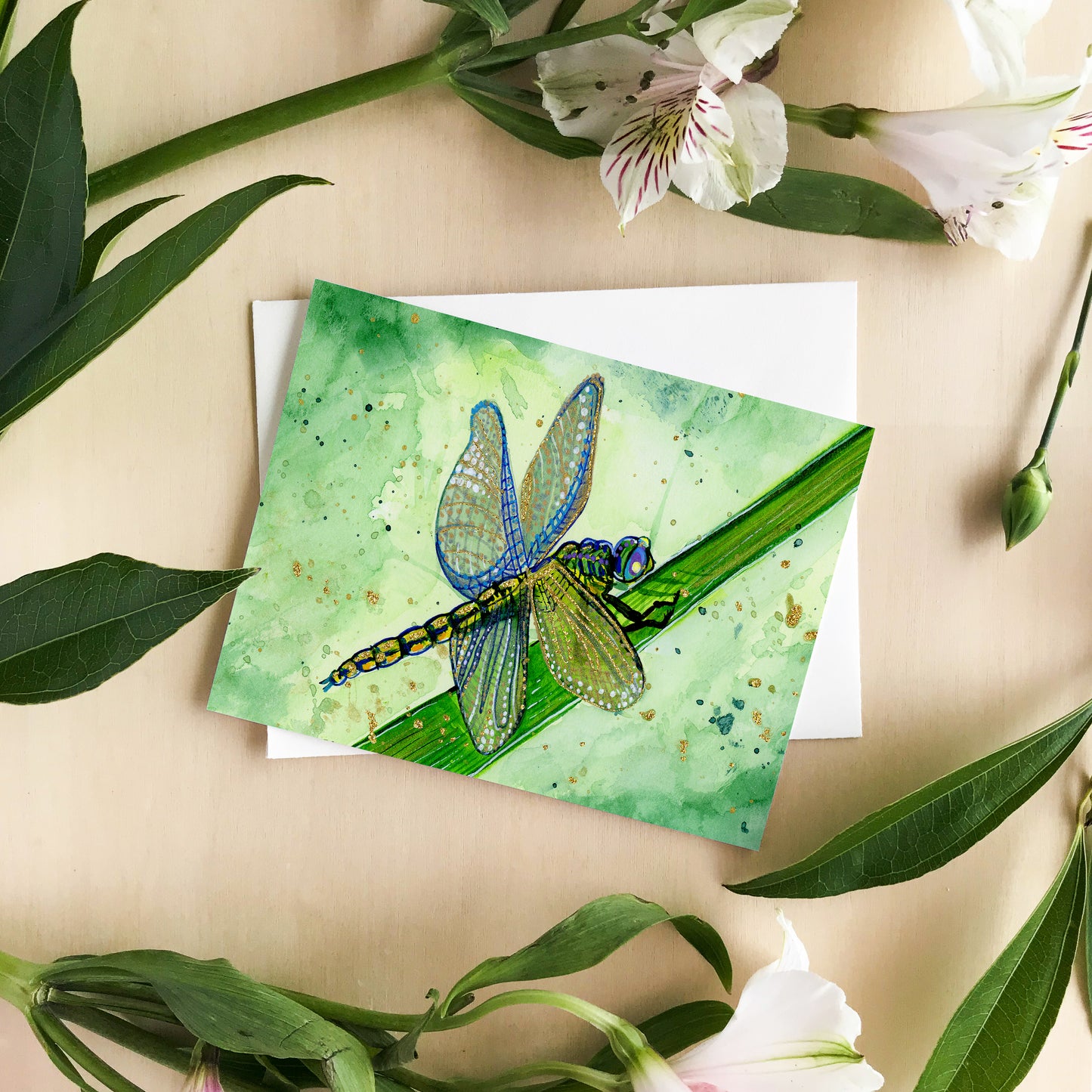 Green Dragonfly Watercolor Art Print